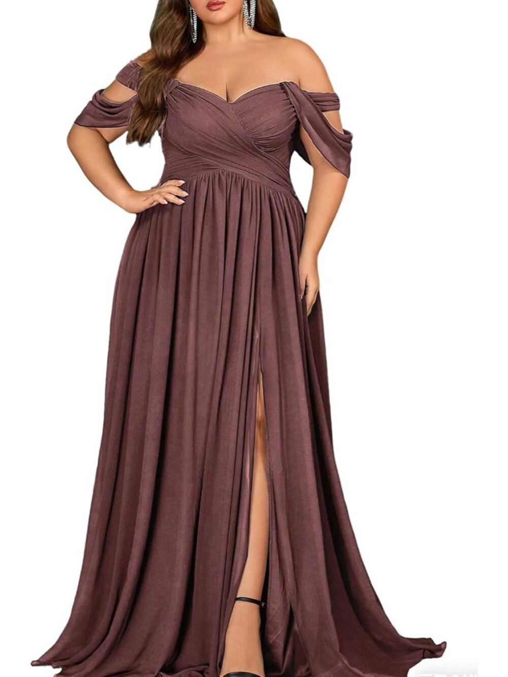 Women's Coral Powder Off The Shoulder A LINE Chiffon Formal Cocktail Maxi Dress
